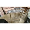Image 1 : PAIR OF HALL/SOFA TABLES - GREY GRANITE SLAB TOP WITH BRASS LOOK METAL BASES