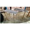 Image 2 : PAIR OF HALL/SOFA TABLES - GREY GRANITE SLAB TOP WITH BRASS LOOK METAL BASES