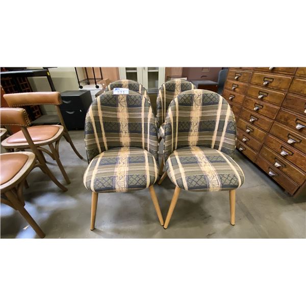 SET OF 4 CONTEMPORARY EARTH TONE PLAID FABRIC UPHOLSTERED DINING CHAIRS