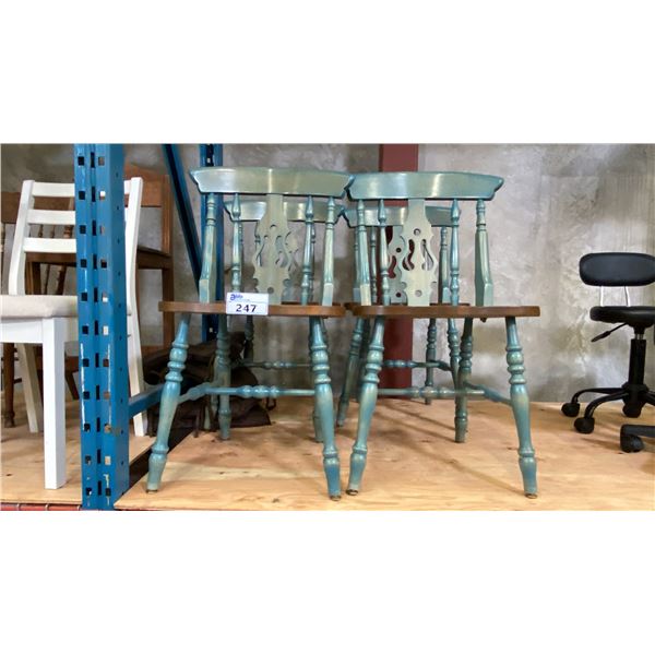 SET OF 4 TURQUOISE & NATURAL COUNTRY DINING CHAIRS