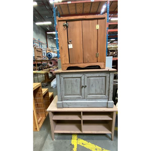 3 PCS. OF ANTIQUE WOODEN FURNITURE - COFFEE TABLE AND 2 CABINETS