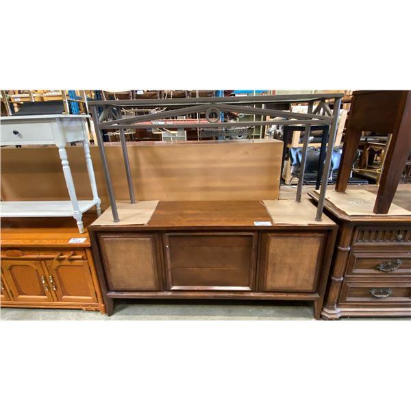 VINTAGE 2 DOOR/3 DRAWER SIDEBOARD AND METAL WITH GLASS TOP SOFA/HALL TABLE