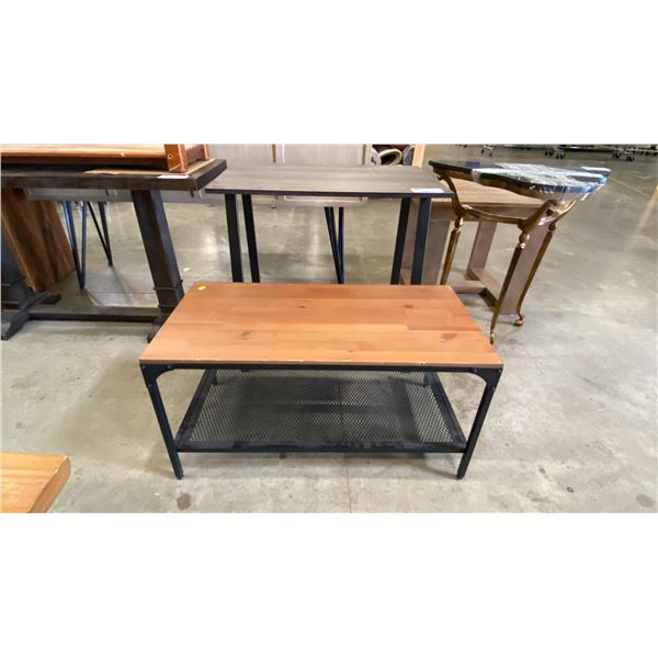SMALL GREY WRITING DESK AND SMALL BLACK & NATURAL METAL COFFEE TABLE