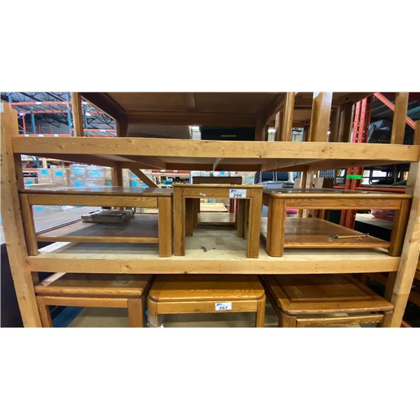 2 OAK SQUARE COFFEE TABLES AND 2 END TABLES