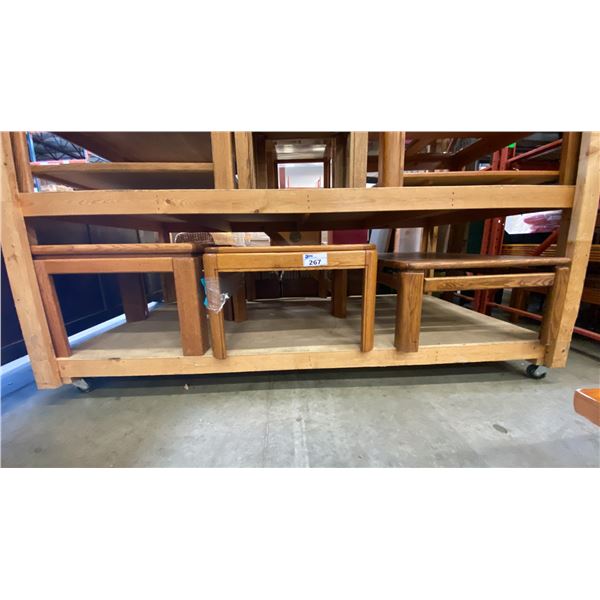 2 PAIRS OF OAK END TABLES AND 1 COFFEE TABLE