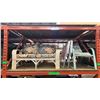 Image 1 : RATTAN LOVESEAT WITH CUSHIONS, 2 FOLDING PATIO CHAIRS AND 1 ADJUSTABLE GREEN METAL PATIO CHAIR