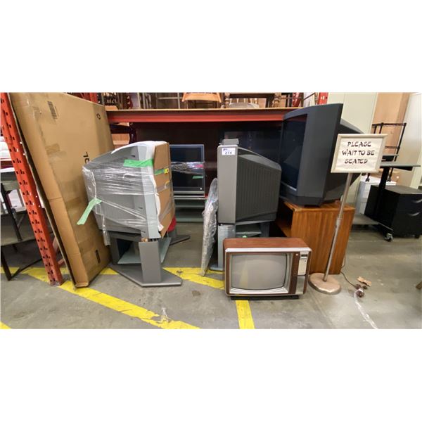 GROUP OF 8 ASSORTED TV'S AND 4 TV STANDS