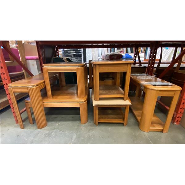 GROUP OF 7 ASSORTED OAK COFFEE AND END TABLES