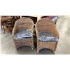 Image 1 : PAIR OF WOVEN RATTAN CHAIRS WITH BLACK UPHOLSTERED CUSHIONS