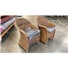 Image 2 : PAIR OF WOVEN RATTAN CHAIRS WITH BLACK UPHOLSTERED CUSHIONS