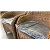 Image 7 : PAIR OF WOVEN RATTAN CHAIRS WITH BLACK UPHOLSTERED CUSHIONS