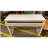 Image 3 : FAUX WOOD LIVE EDGE COFFEE TABLE AND WHITE SINGLE DRAWER SOFA TABLE