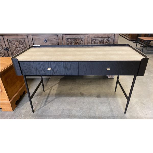 CONTEMPORARY BLACK PAINTED OAK WITH METAL LEGS 2 DRAWER WRITING DESK - FEATURES STINGRAY
