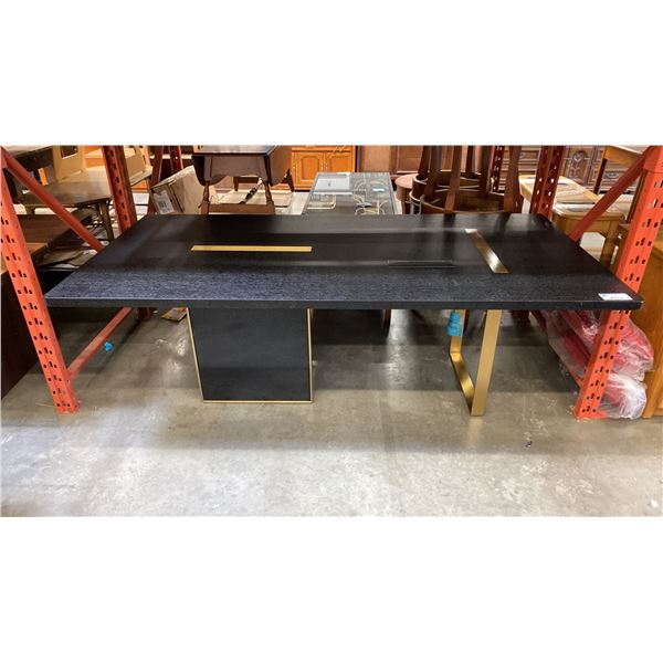 CONTEMPORARY BLACK & BRASS EXECUTIVE DESK - APPROX. 88" X 43" X 30" HIGH