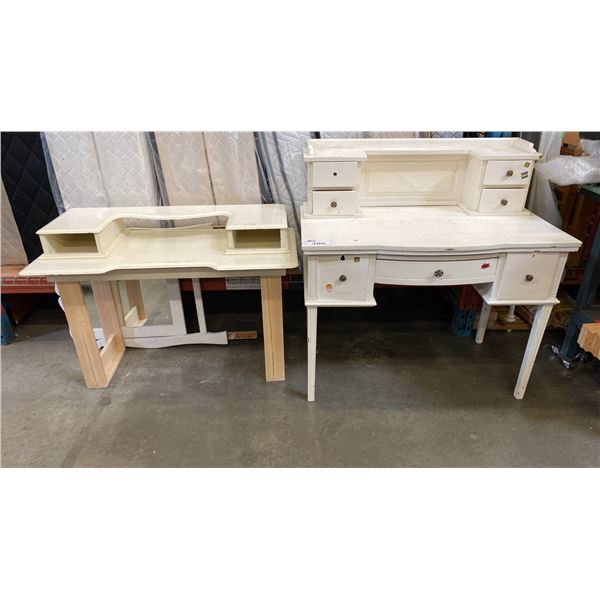 ANTIQUE PAINTED WHITE DRESSER AND 2 PCS. OF DRESSER PARTS
