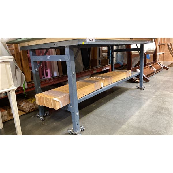 METAL FRAMED ADJUSTABLE HEIGHT MOBILE WORK TABLE - APPROX. 82  X 39 