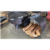 Image 3 : FIRE PIT, ROUND METAL WOOD HOLDER AND WEBER CHARCOAL BBQ