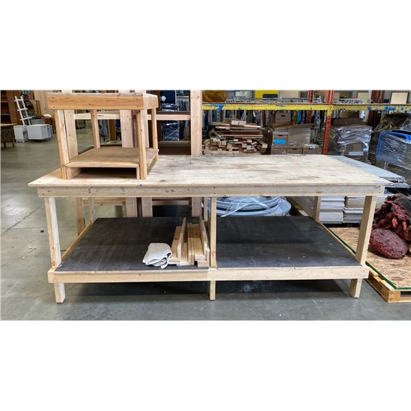 LARGE WOODEN WORK TABLE AND SMALL WORK BENCH - APPROX.96" X 48" X 38" HIGH & 36" X 24" X 22 1/2"