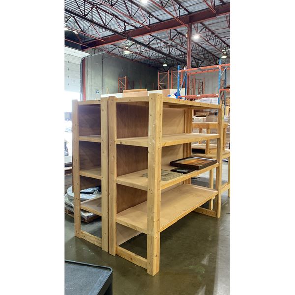 2 WOODEN 4 TIER SHELVING UNITS  - EACH MEASURES APPROX. 73" X 26" X 72" HIGH