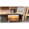 Image 1 : GROUP OF 3 FRAMED ART WORKS - ORIGINAL OIL ON CANVAS "SUNSET" PAINTING & 2 PRINTS