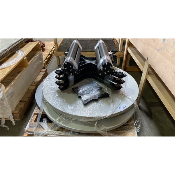 GROUP OF 6 ROUND GREY TABLES  - 3 1/2FT DIAMETER TOPS