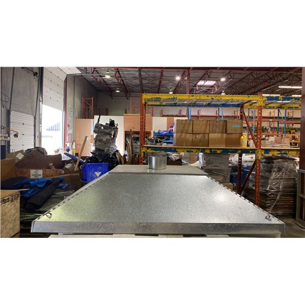 LARGE SHEET METAL HOOD WITH 4 POINT HANGER ATTACHMENTS - APPROX. 8FT X 6FT X 2FT HIGH