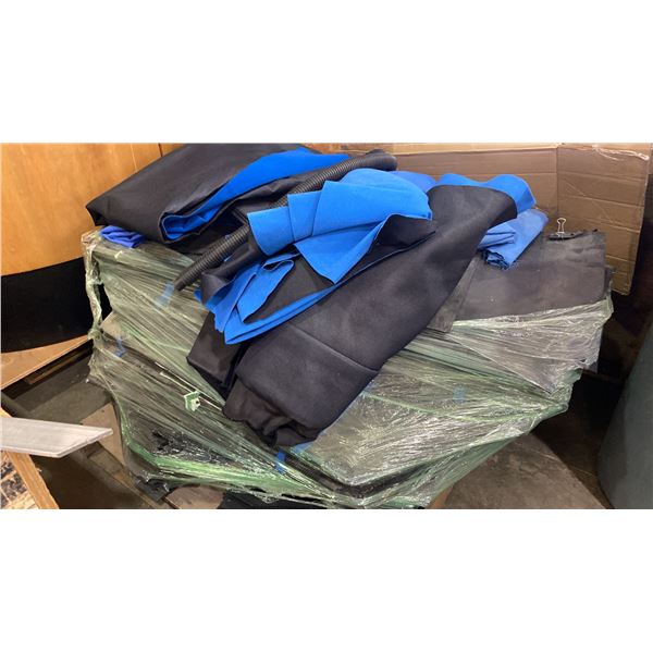 PALLET OF BLACK PLASTIC CORRUGATED SHEET AND BLUE & BLACK FELT MATERIAL