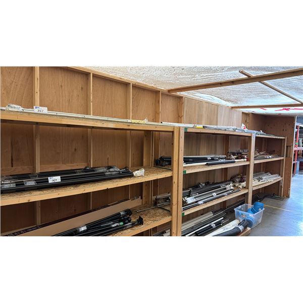 LARGE GROUP OF ASSORTED CURTAIN RODS AND PULL DOWN WINDOW SHADES