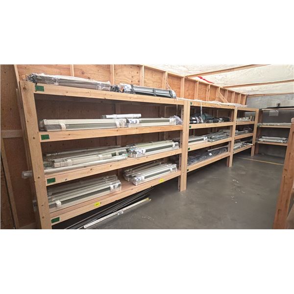 GROUP OF 3 WOODEN SHELF UNITS - EACH MEASURES APPROX. 8FT X 2FT X 6FT HIGH