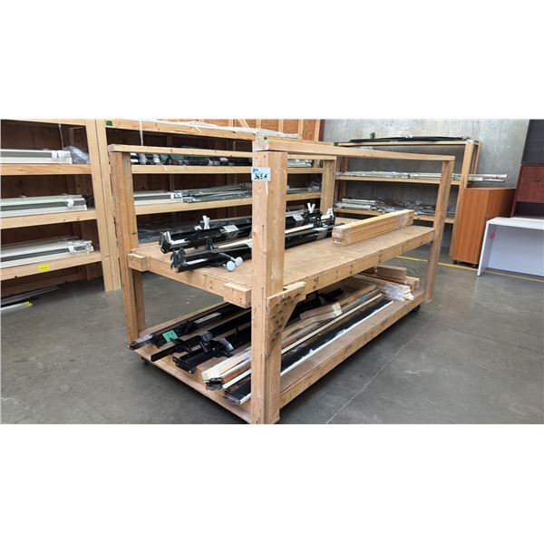MOBILE WOODEN STORAGE SHELF - APPROX. 8FT X 4FT X 5FT HIGH