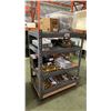 Image 1 : ROLLING GREY METAL SHELF UNIT FILLED WITH ASSORTED BATHROOM FIXTURES - FAUCETS, TOWEL RACKS AND MORE