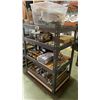 Image 3 : ROLLING GREY METAL SHELF UNIT FILLED WITH ASSORTED BATHROOM FIXTURES - FAUCETS, TOWEL RACKS AND MORE