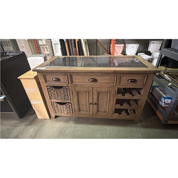 COUNTRY PINE WITH BLACK STONE TOP INSERT KITCHEN ISLAND CABINET