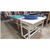 Image 1 : LARGE MOBILE WOODEN WORK TABLE, WHITE WOODEN WORK BENCH AND 5 FUNSICLE KIDS POOLS