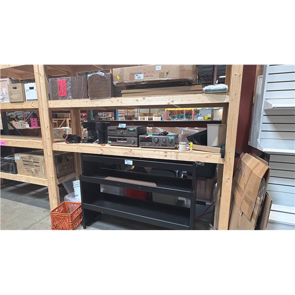 GROUP OF ASSORTED ELECTRONICS AND FURNITURE PIECES - STEREO, SPEAKERS, COFFEE MAKERS AND