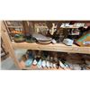 Image 2 : 4 SHELVES OF ASSORTED HOUSEWARES - CERAMIC WARES, FINE CHINA, KNIVES, UTENSILS, PANS AND MORE