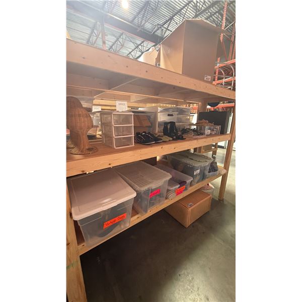 4 SHELVES OF ASSORTED ITEMS - SHOES, SUNGLASSES, HATS, VINTAGE HAND BAGS AND MORE