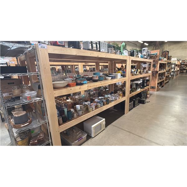 GROUP OF 4 WOODEN SHELVING UNITS - EACH UNIT MEASURES APPROX. 8FT X 2FT X 6FT HIGH