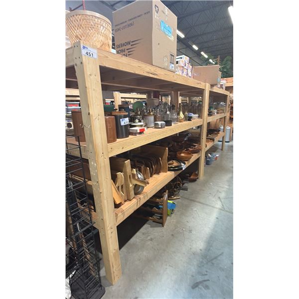 GROUP OF 4 WOODEN SHELVING UNITS - EACH UNIT MEASURES APPROX. 8FT X 2FT X 6FT HIGH