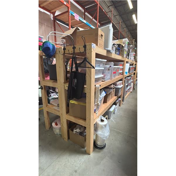 GROUP OF 4 WOODEN SHELVING UNITS - EACH UNIT MEASURES APPROX. 8FT X 2FT X 6FT HIGH