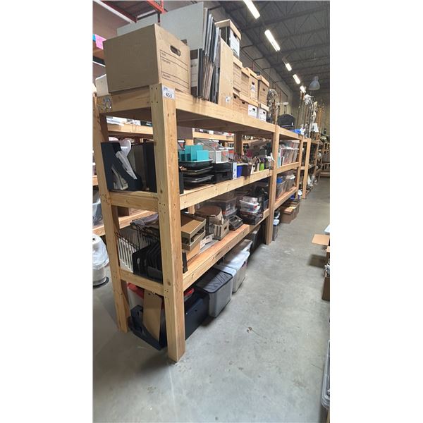 2 WOODEN SHELVING UNITS - EACH UNIT MEASURES APPROX. 8FT X 2FT X 6FT HIGH