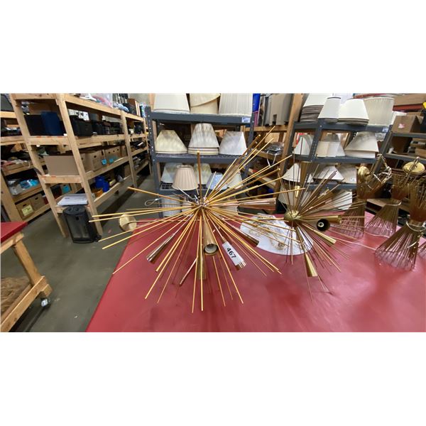 PAIR OF BRASS FINISH ATOMIC SPUTNIK CEILING LIGHT FIXTURES