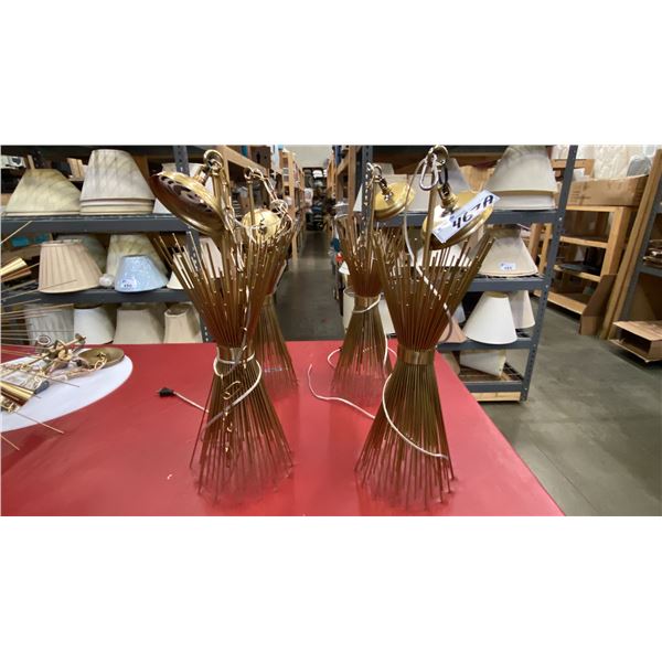 GROUP OF 4 BRASS FINISH ATOMIC CEILING LIGHT FIXTURES