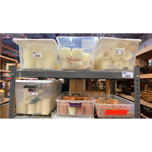 6 PLASTIC BINS OF CANDLES