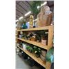 Image 1 : 4 SHELVES FULL OF ASSORTED DECORATIVE PIECES -ARTIFICIAL PLANTS AND FLOWERS, PLANTERS AND STANDS