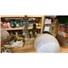 Image 4 : 4 SHELVES FULL OF ASSORTED  MODERN & VINTAGE LAMPS - FLOOR LAMPS, TABLE LAMPS, LANTERNS AND PARTS
