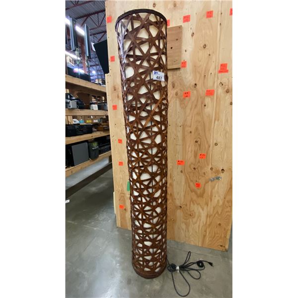 RATTAN AND BLACK METAL FRAME 6 1/2FT TALL FLOOR LAMP