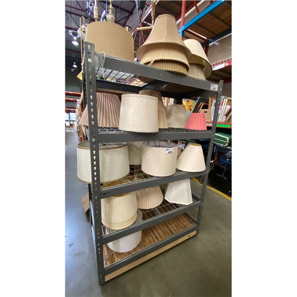 LARGE GROUP OF ASSORTED LAMP SHADES *GREY SHELF UNIT NOT INCLUDED*