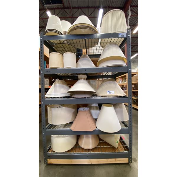 LARGE GROUP OF ASSORTED LAMP SHADES *GREY SHELF UNIT NOT INCLUDED*
