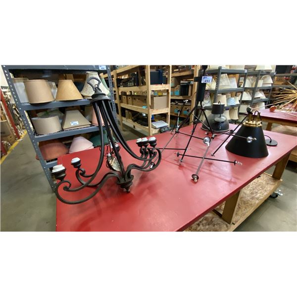 GROUP OF 4 BLACK METAL HANGING LIGHT FIXTURES
